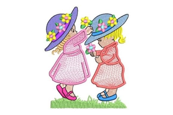 Girls with Hat Playing with Flowers
