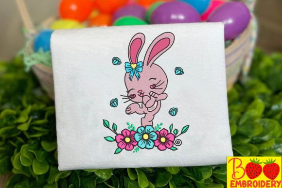 Pink Rabbit Dancing with Flowers